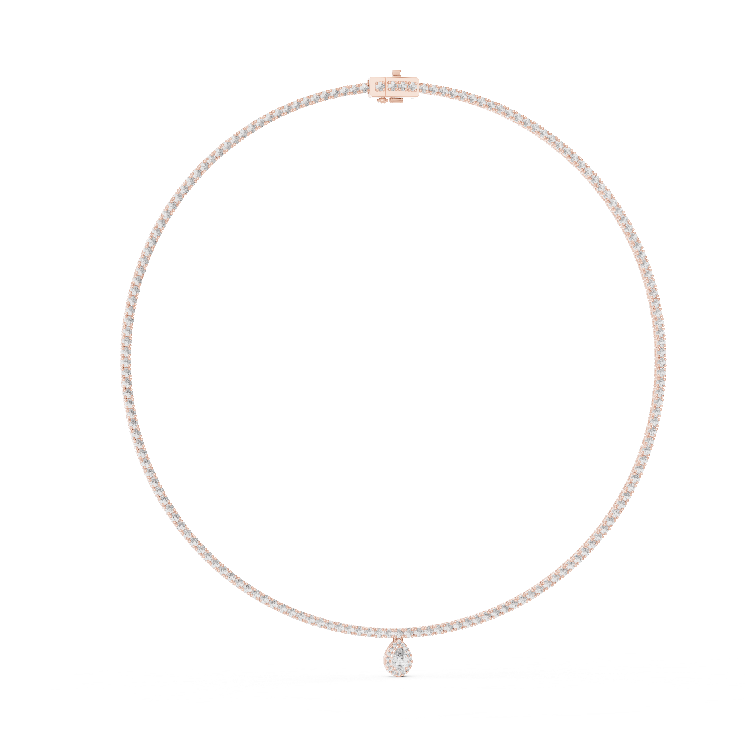 Round Diamond Riviera Chain Necklace with Pear Drop Pendant