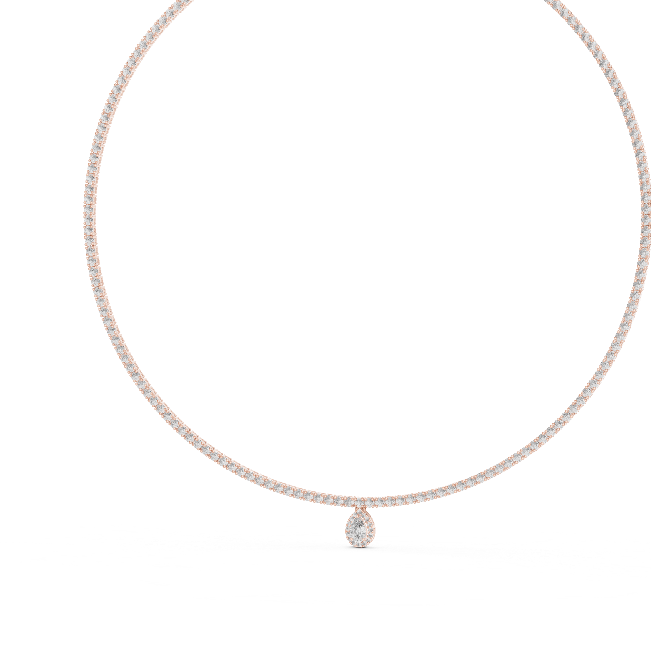 Round Diamond Riviera Chain Necklace with Pear Drop Pendant