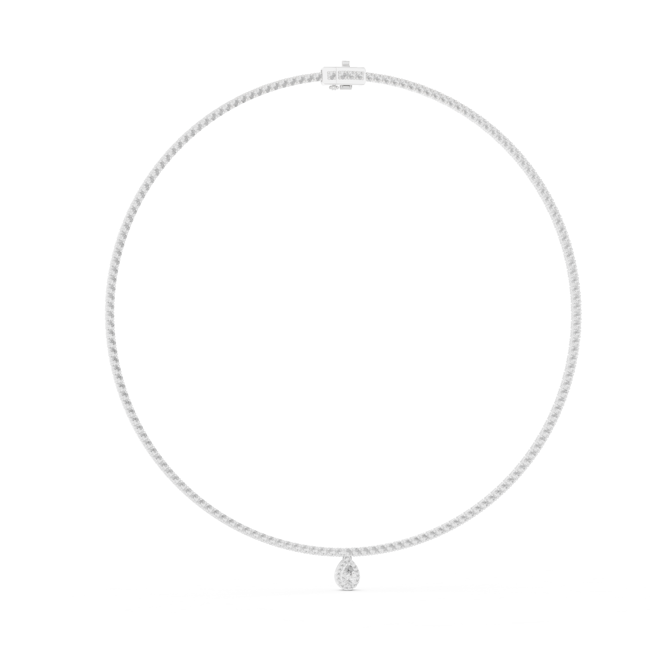 Round Diamond Riviera Chain Necklace with Pear Drop Pendant