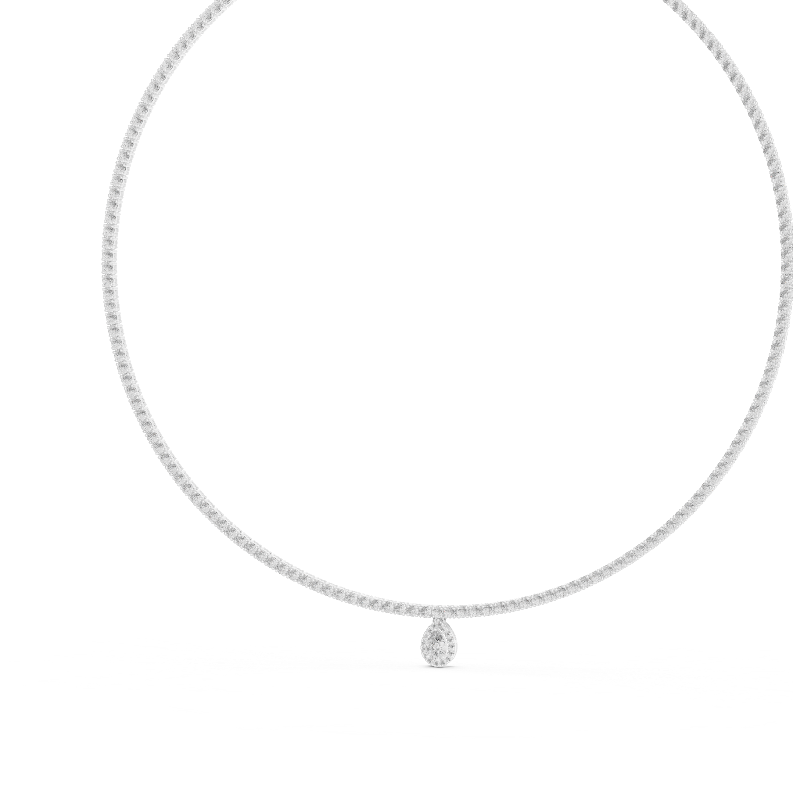 Round Diamond Riviera Chain Necklace with Pear Drop Pendant