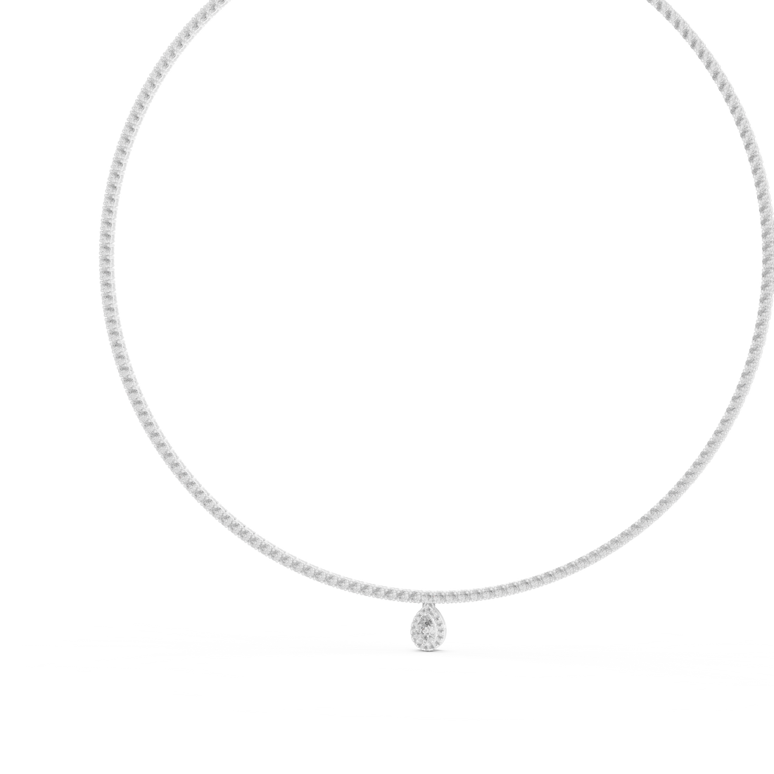 Round Diamond Riviera Chain Necklace with Pear Drop Pendant