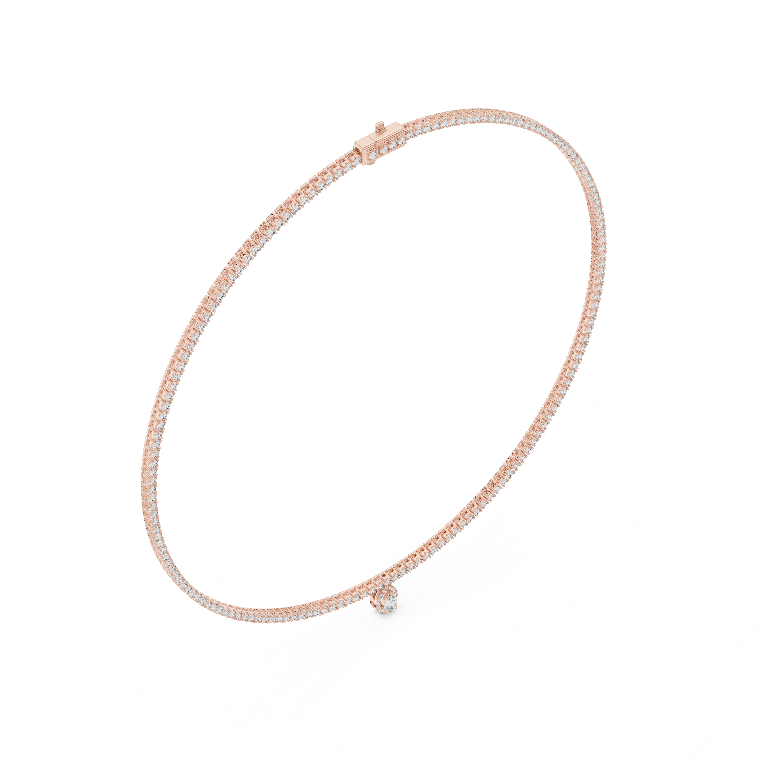 Round and Pear Cut Diamond Halo Drop Pendant Riviera Chain Necklace