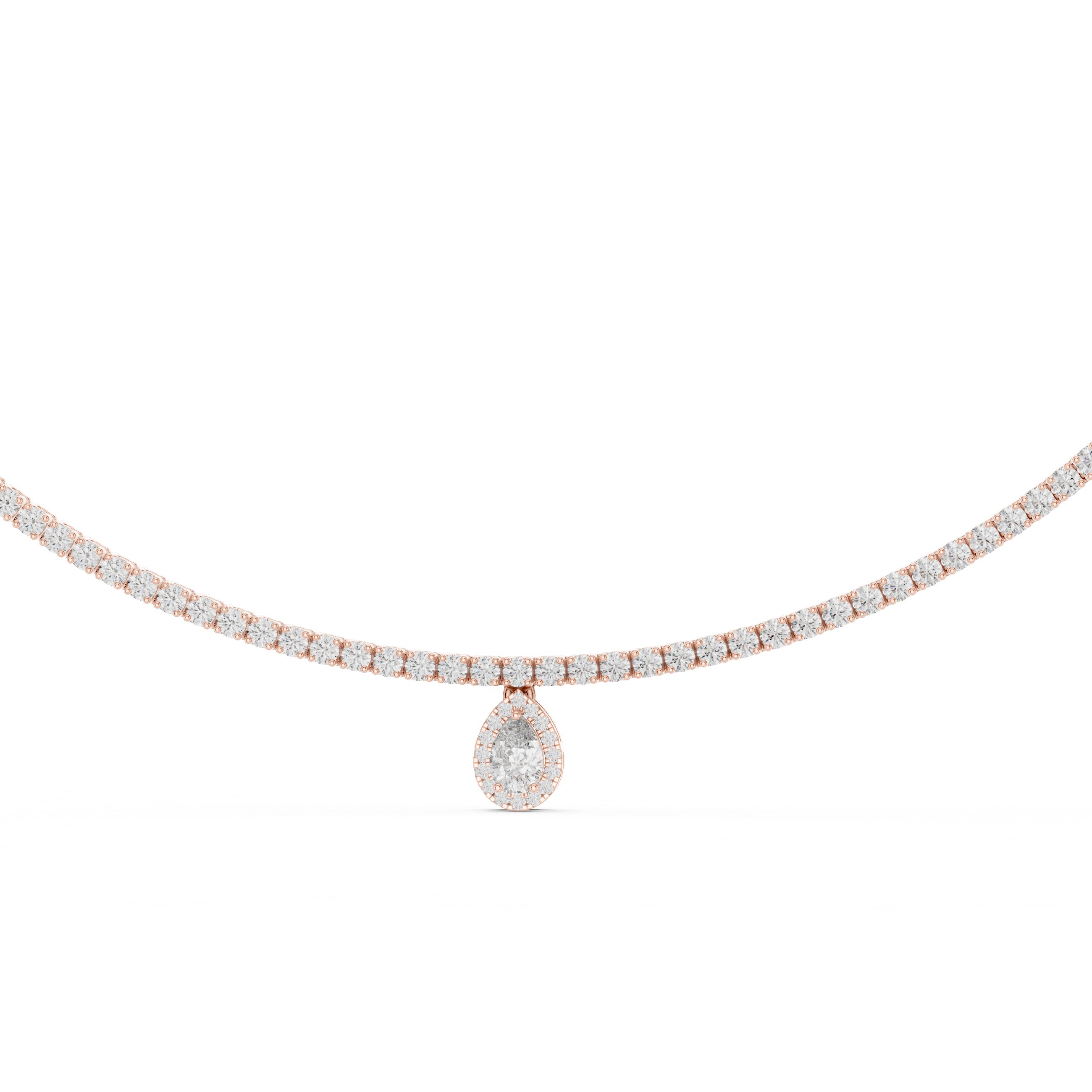 Round and Pear Cut Diamond Halo Drop Pendant Riviera Chain Necklace