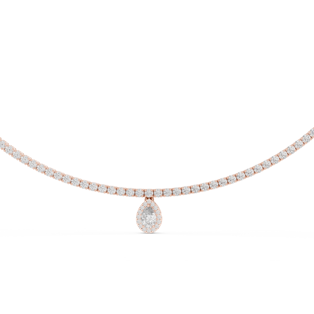 Round and Pear Cut Diamond Halo Drop Pendant Riviera Chain Necklace