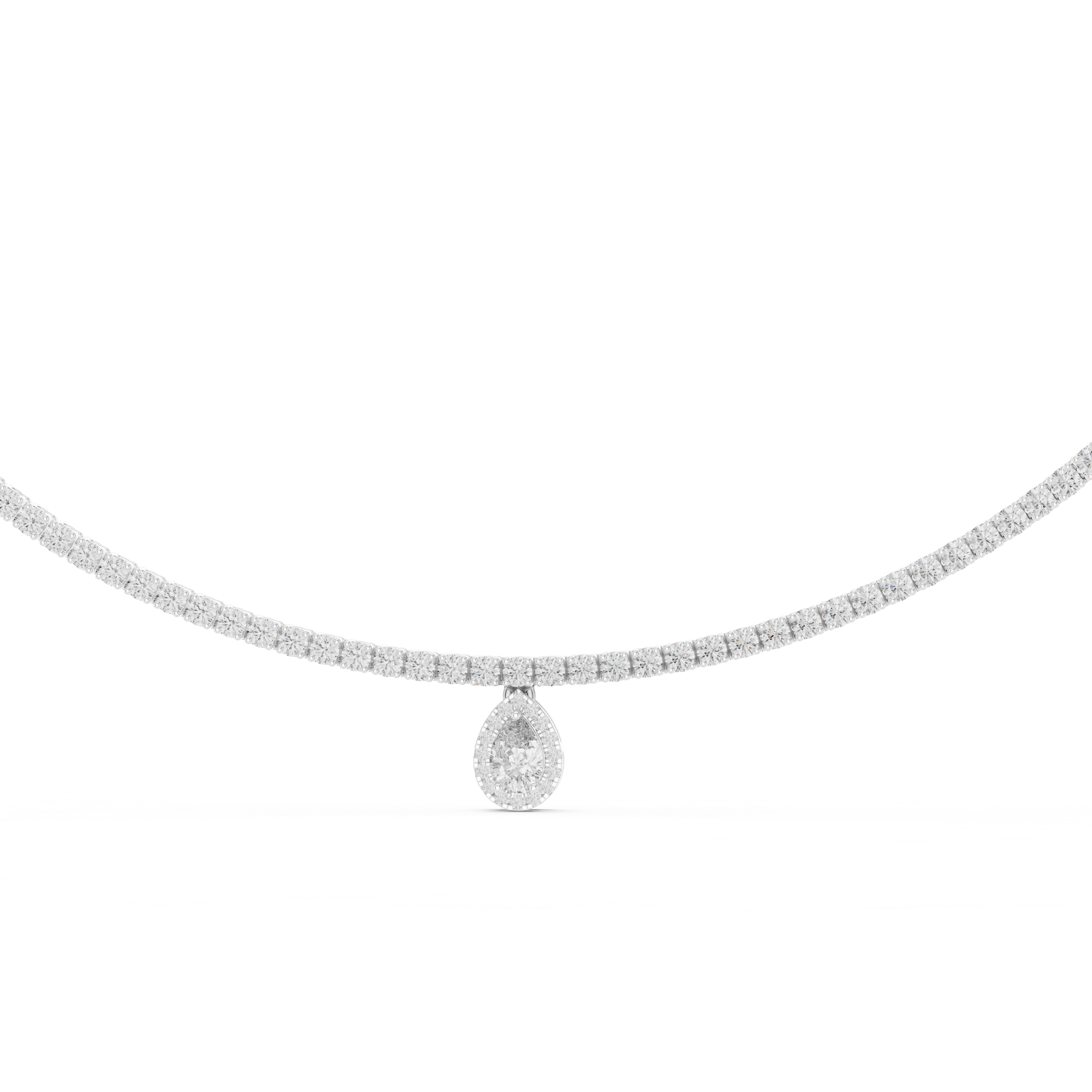 Round and Pear Cut Diamond Halo Drop Pendant Riviera Chain Necklace