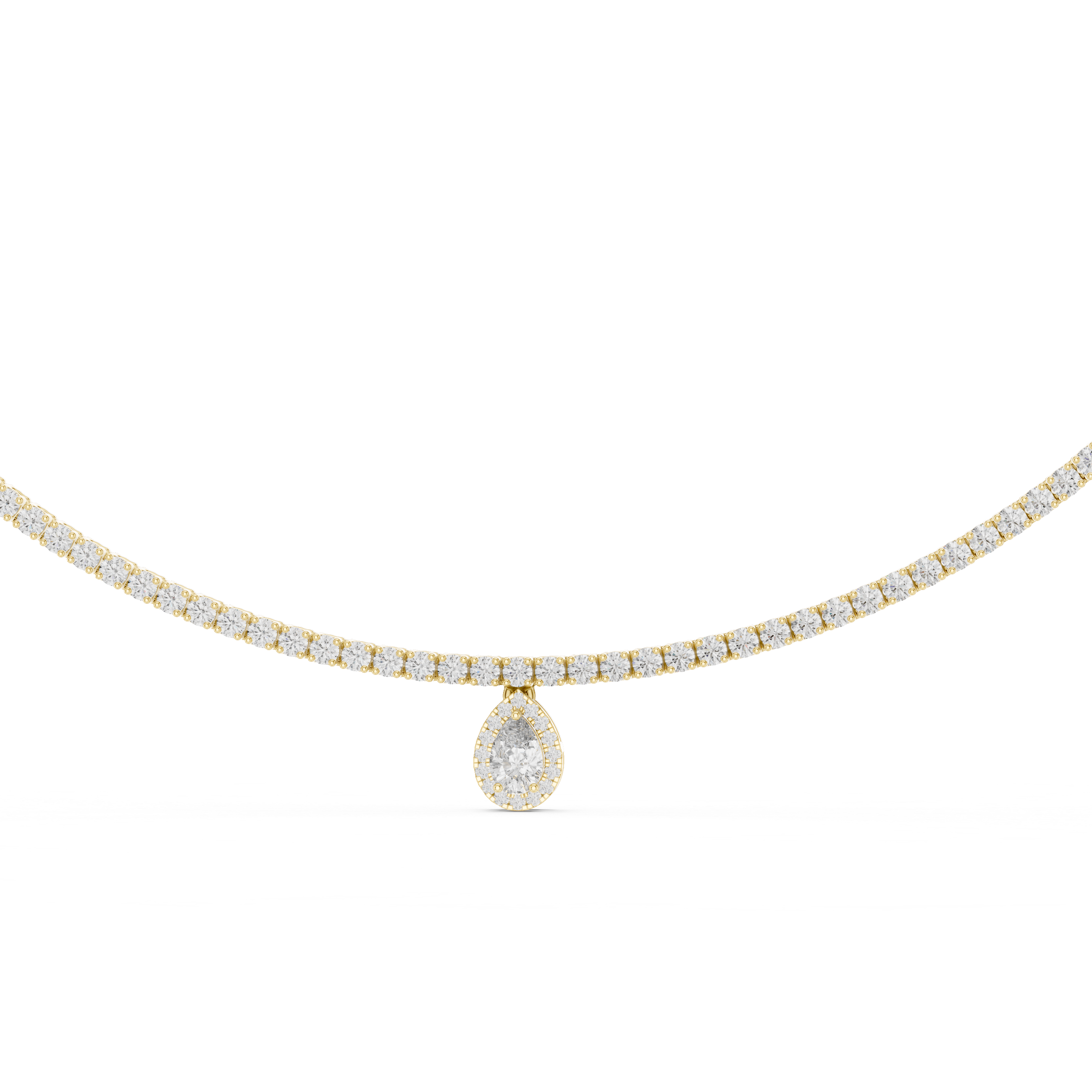 Round and Pear Cut Diamond Halo Drop Pendant Riviera Chain Necklace