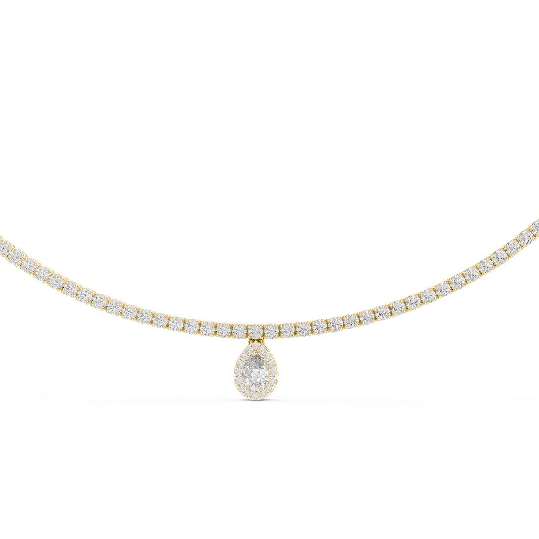 Round and Pear Cut Diamond Halo Drop Pendant Riviera Chain Necklace