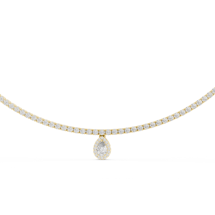 Round and Pear Cut Diamond Halo Drop Pendant Riviera Chain Necklace