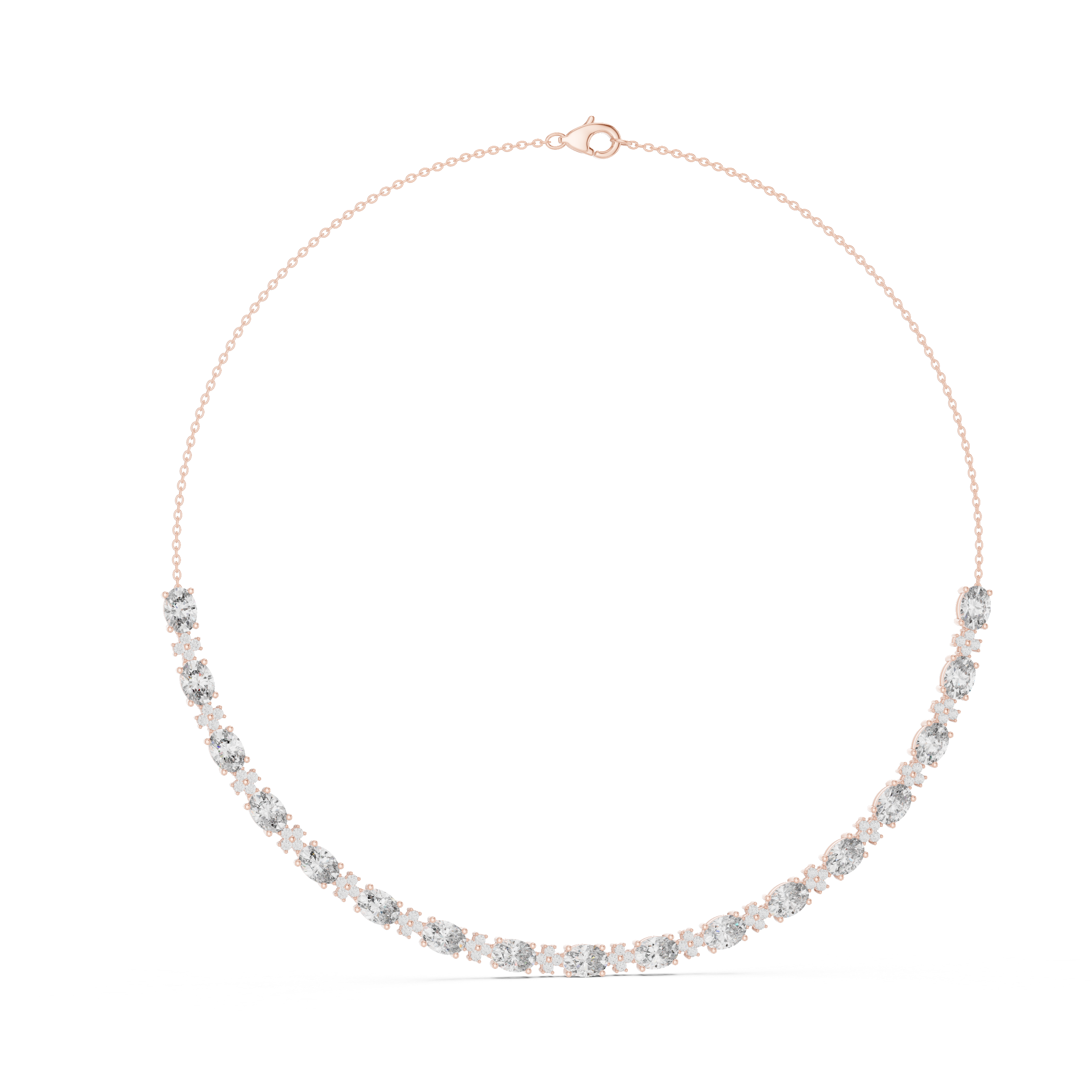 Oval Diamond Graduated Chain Necklace with Pavé Accent Links