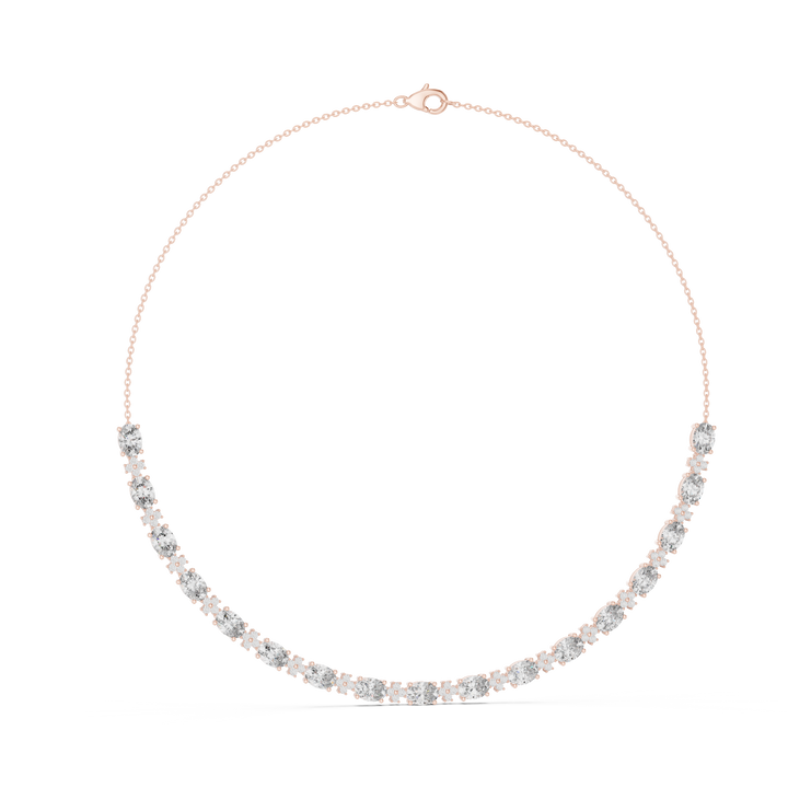Oval Diamond Graduated Chain Necklace with Pavé Accent Links