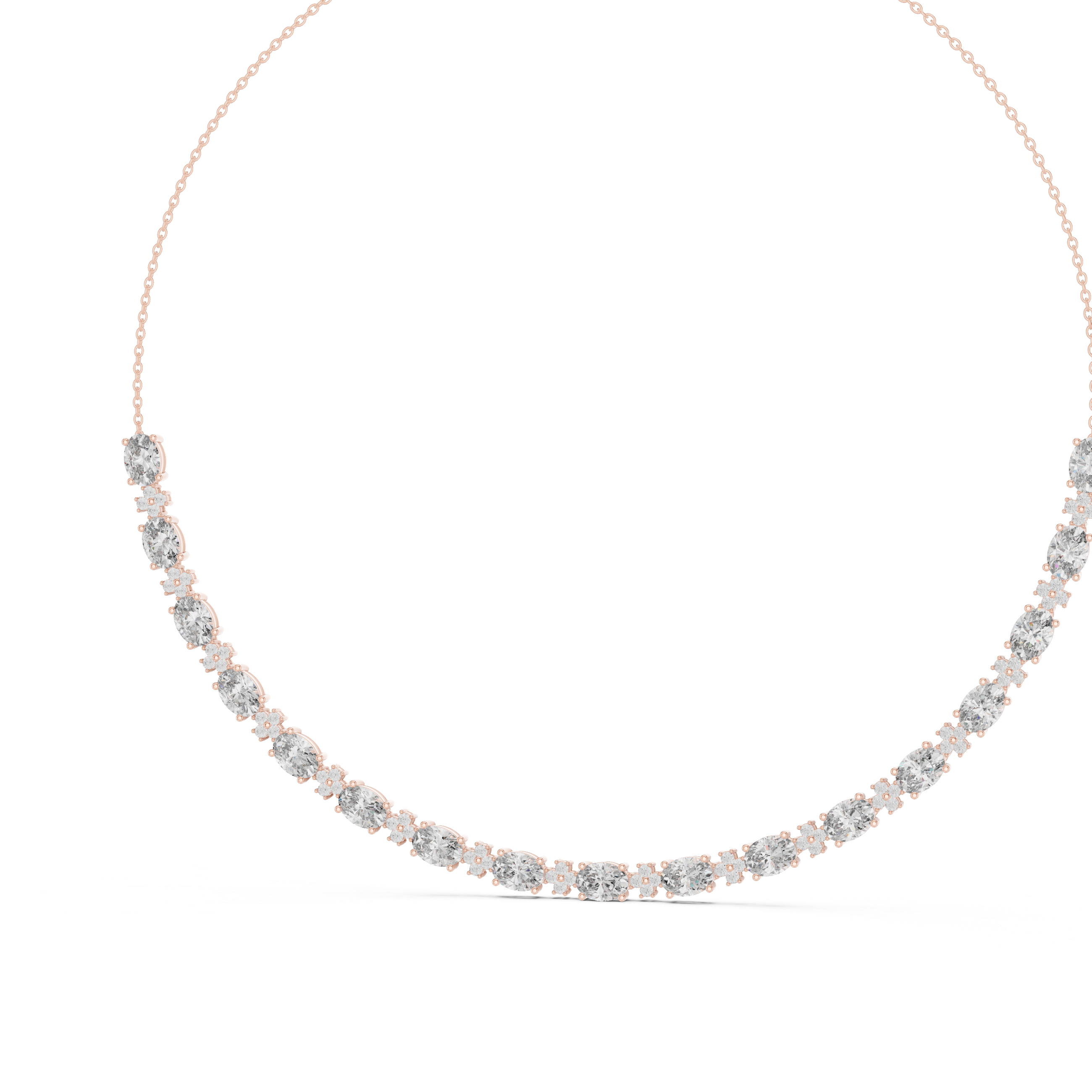 Oval Diamond Graduated Chain Necklace with Pavé Accent Links