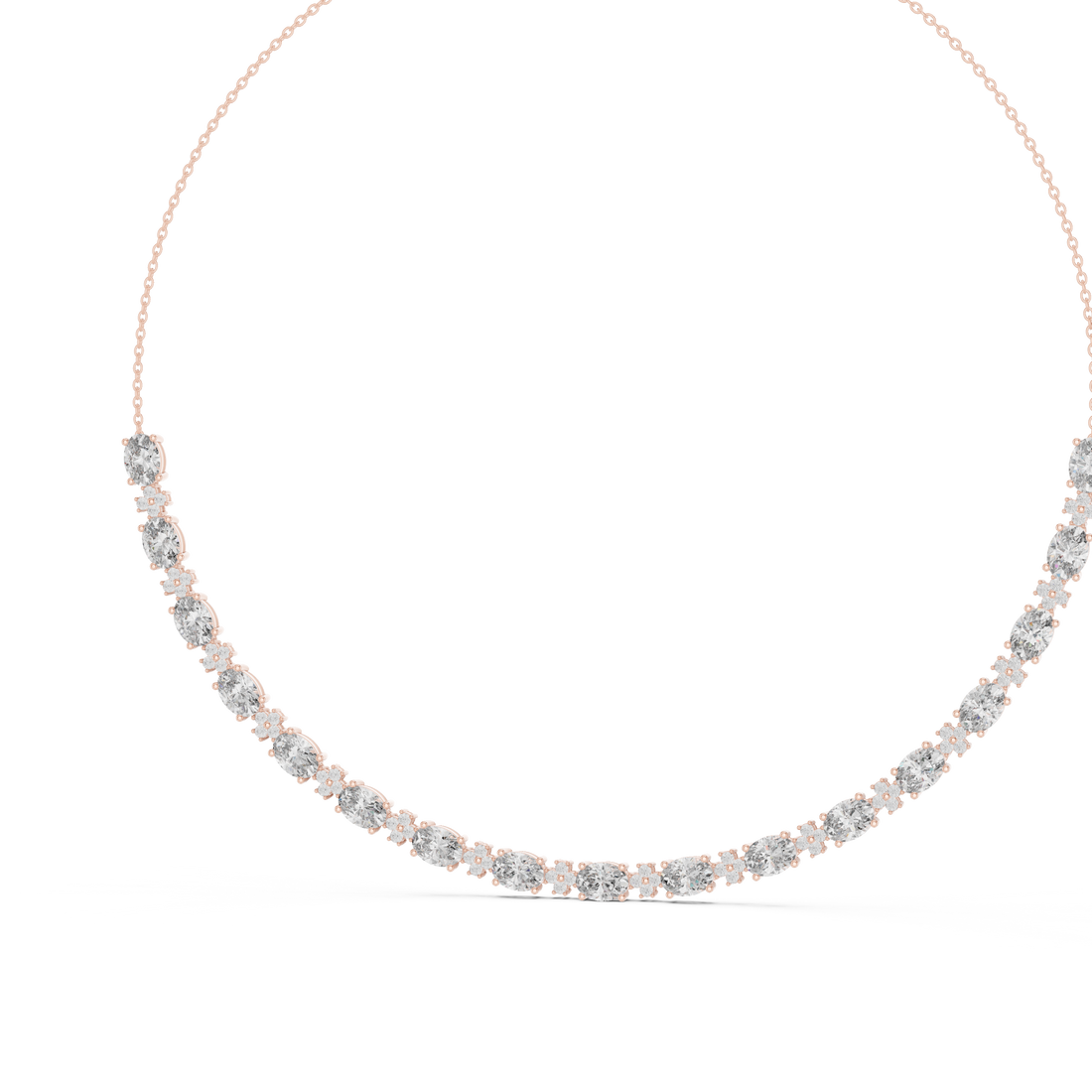 Oval Diamond Graduated Chain Necklace with Pavé Accent Links
