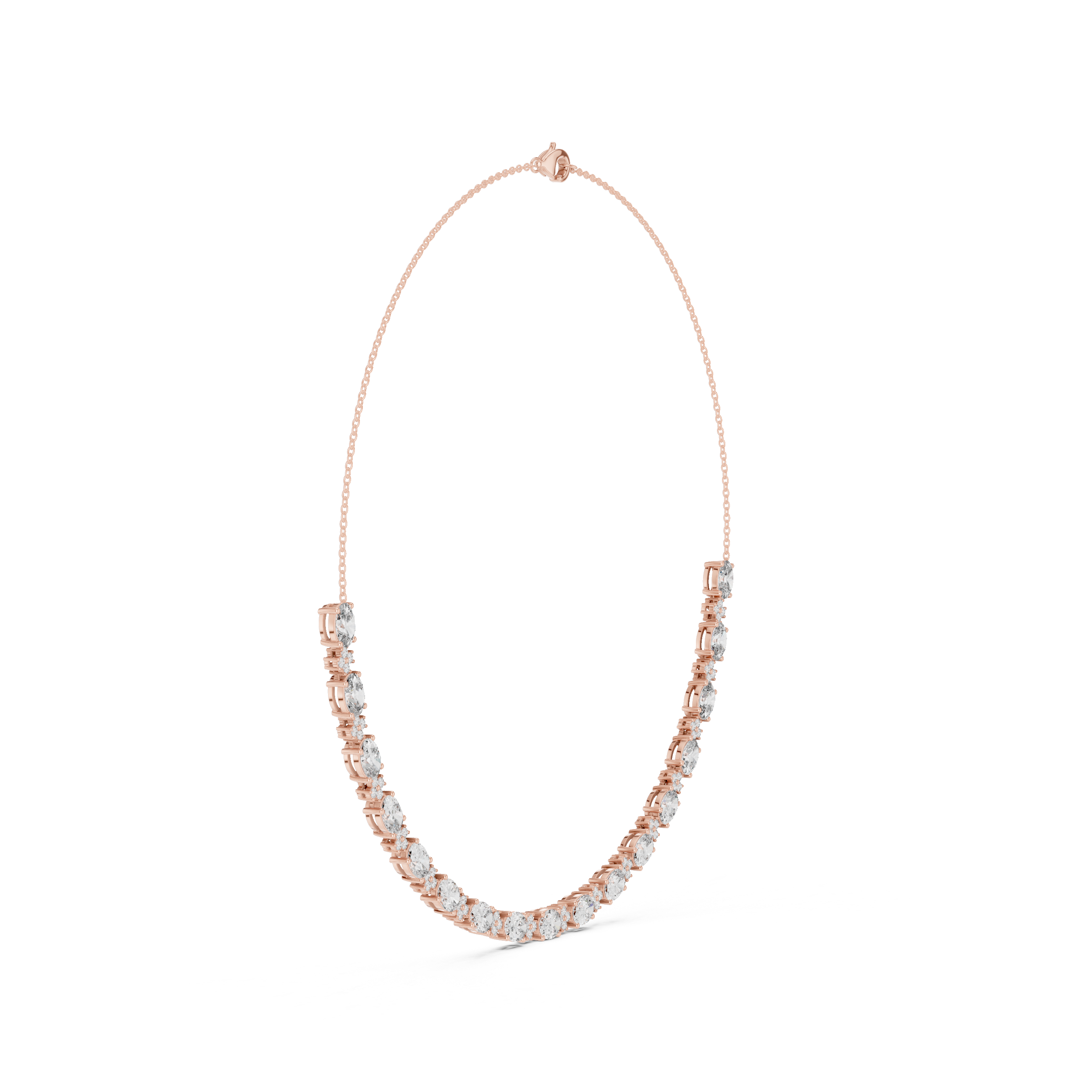 Oval Diamond Graduated Chain Necklace with Pavé Accent Links