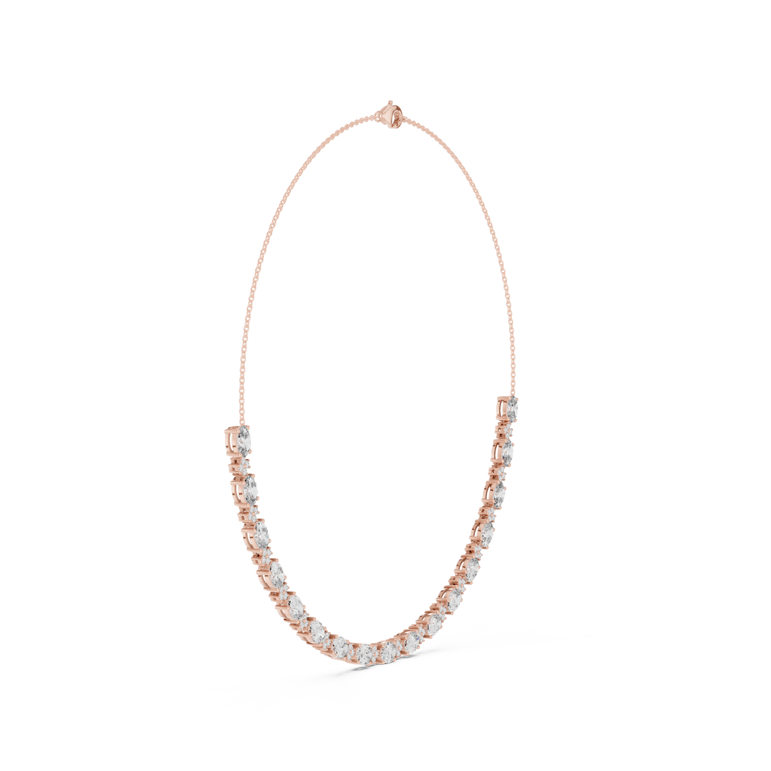 Oval Diamond Graduated Chain Necklace with Pavé Accent Links