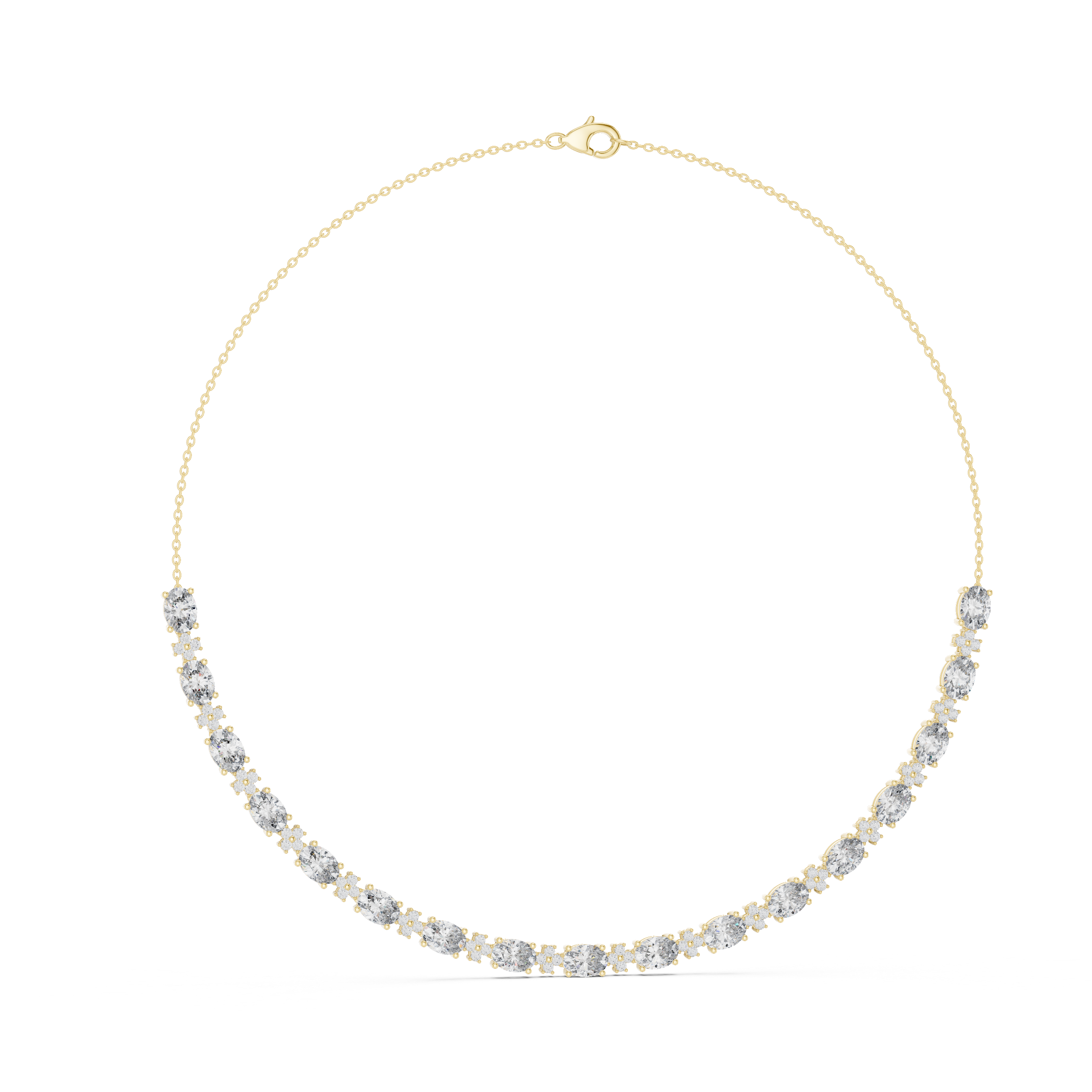 Oval Diamond Graduated Chain Necklace with Pavé Accent Links