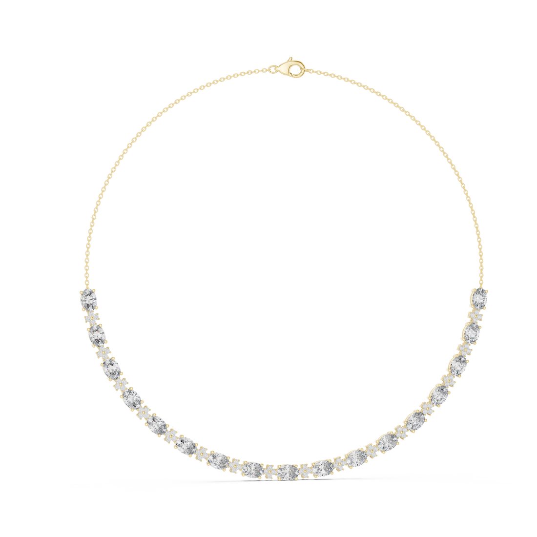 Oval Diamond Graduated Chain Necklace with Pavé Accent Links
