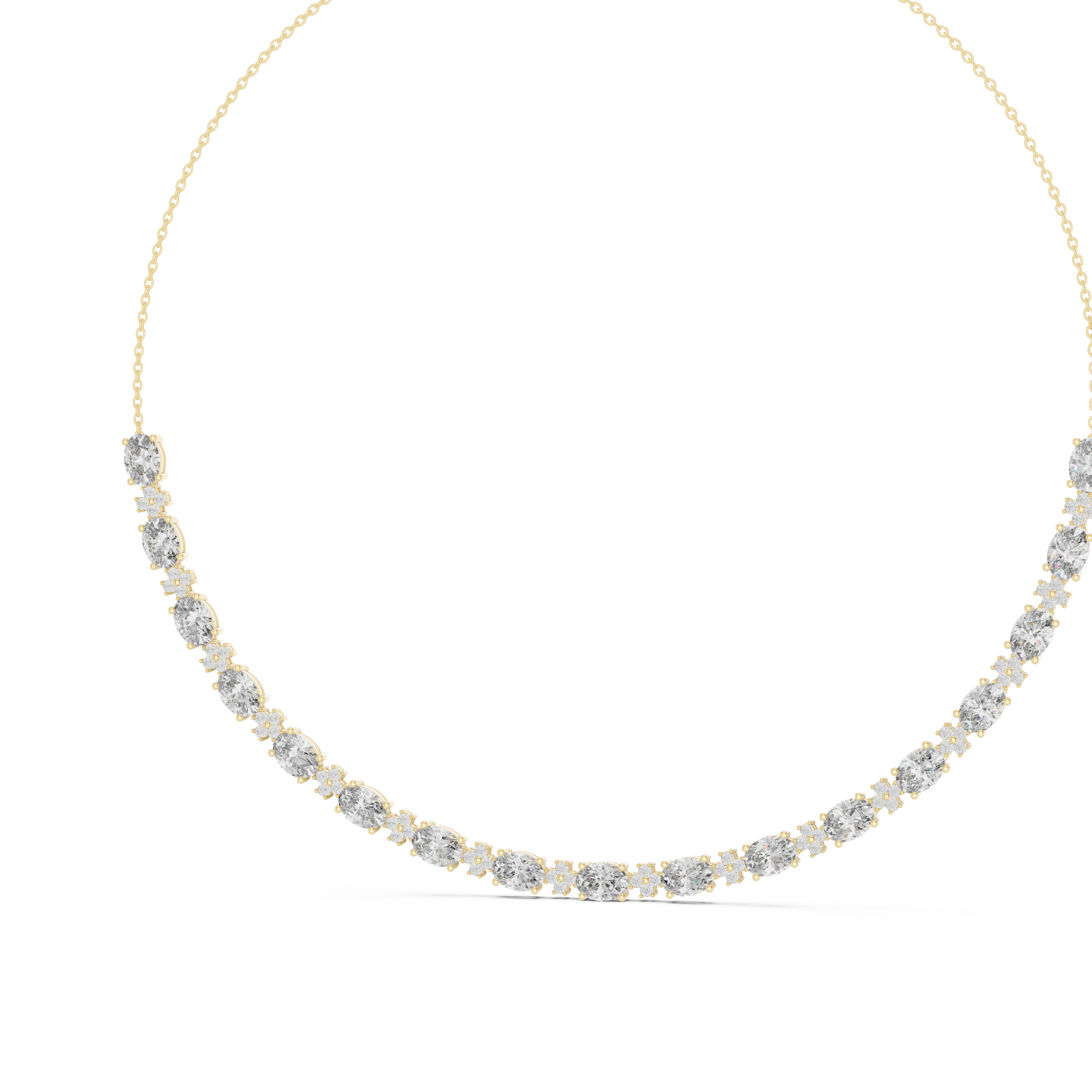 Oval Diamond Graduated Chain Necklace with Pavé Accent Links