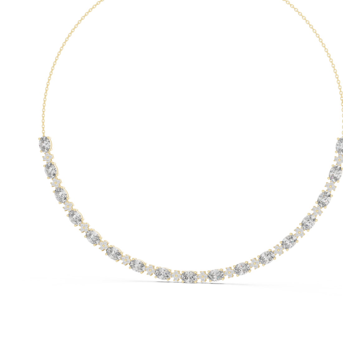 Oval Diamond Graduated Chain Necklace with Pavé Accent Links