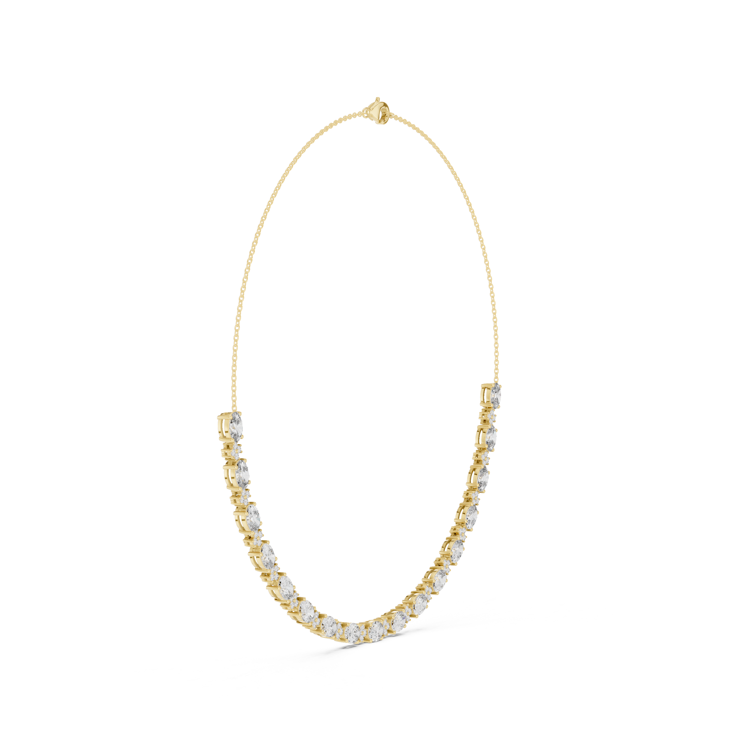 Oval Diamond Graduated Chain Necklace with Pavé Accent Links