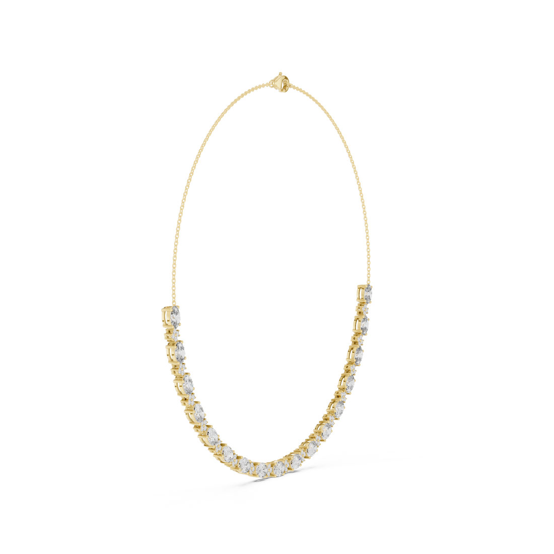 Oval Diamond Graduated Chain Necklace with Pavé Accent Links