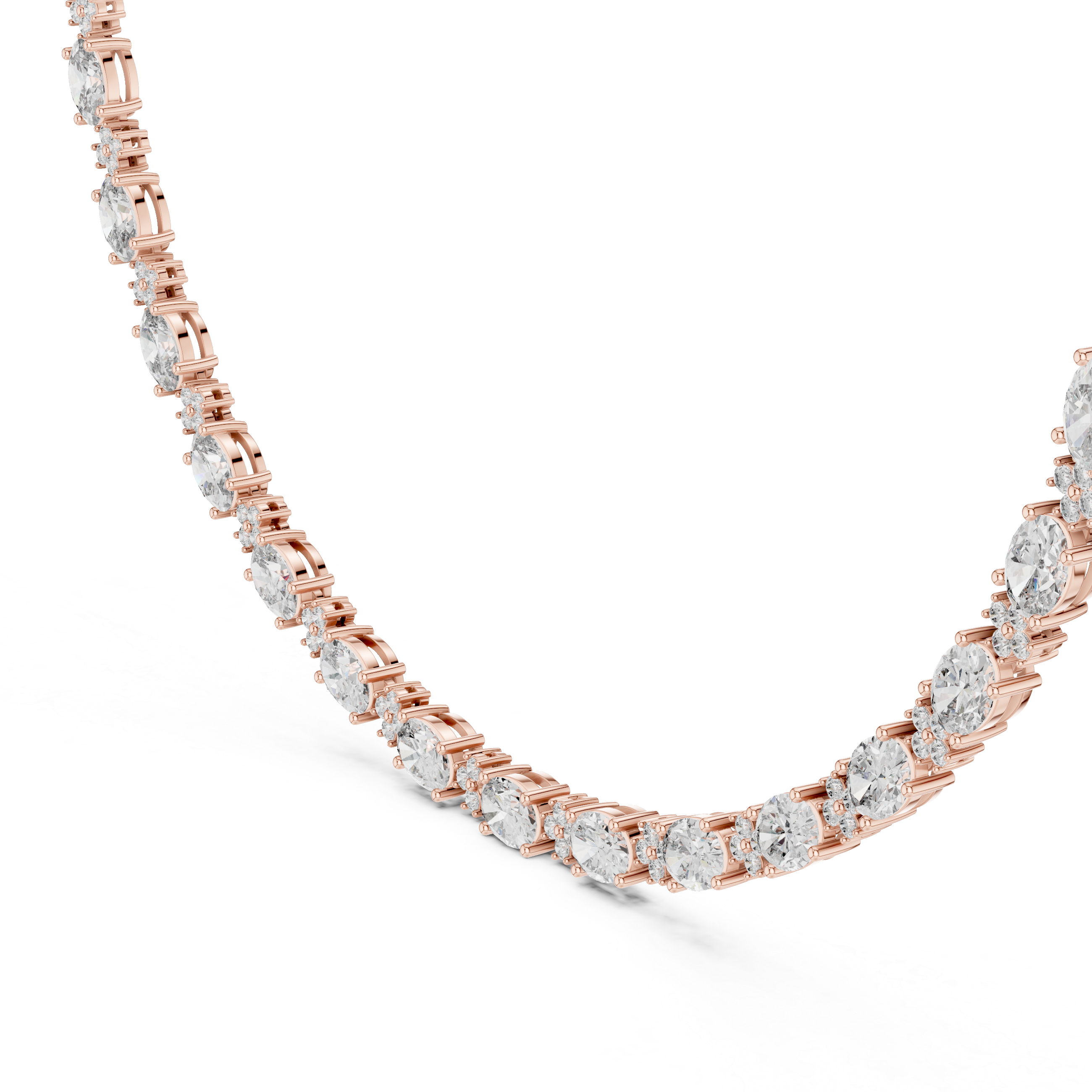 Oval and Round Cut Diamond Floral Link Riviera Necklace