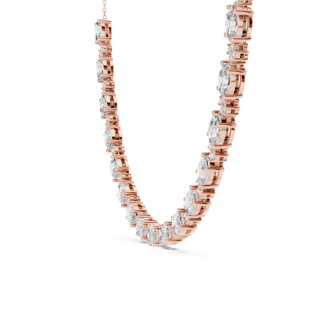 Oval and Round Cut Diamond Floral Link Riviera Necklace