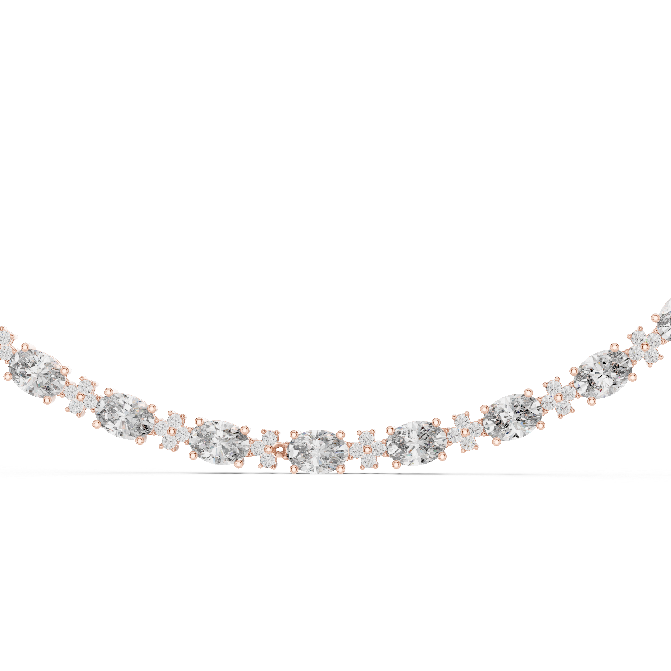 Oval and Round Cut Diamond Floral Link Riviera Necklace