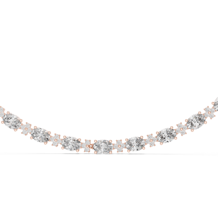 Oval and Round Cut Diamond Floral Link Riviera Necklace