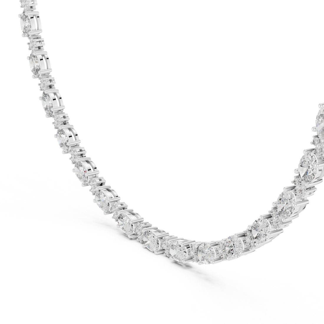 Oval and Round Cut Diamond Floral Link Riviera Necklace