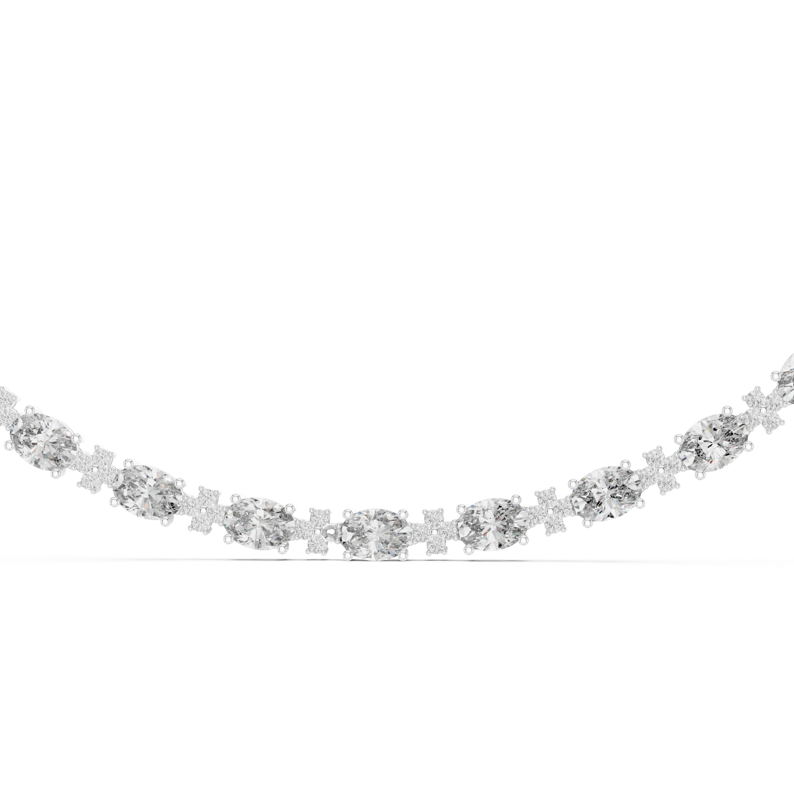 Oval and Round Cut Diamond Floral Link Riviera Necklace