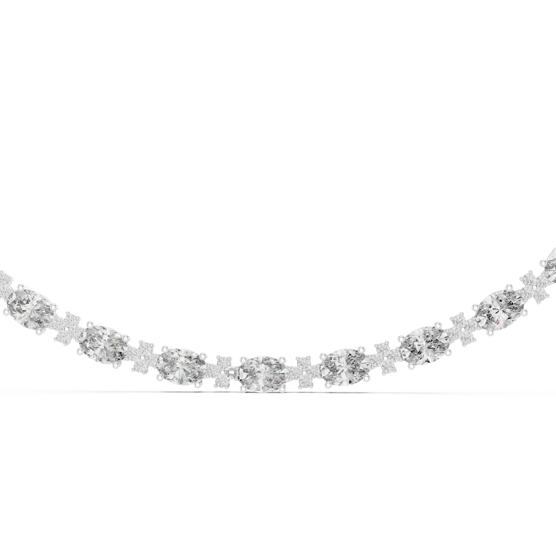 Oval and Round Cut Diamond Floral Link Riviera Necklace