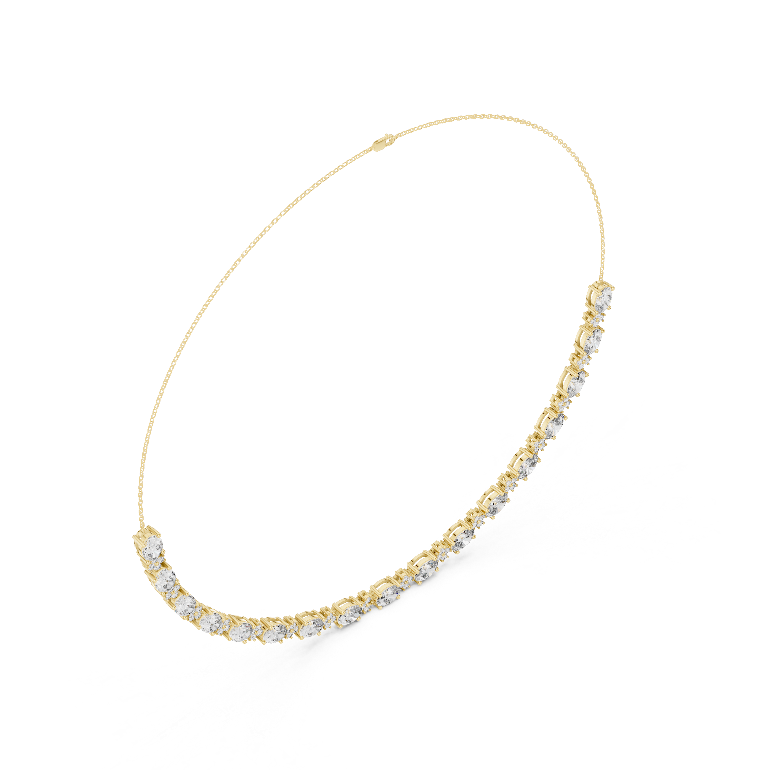 Oval and Round Cut Diamond Floral Link Riviera Necklace