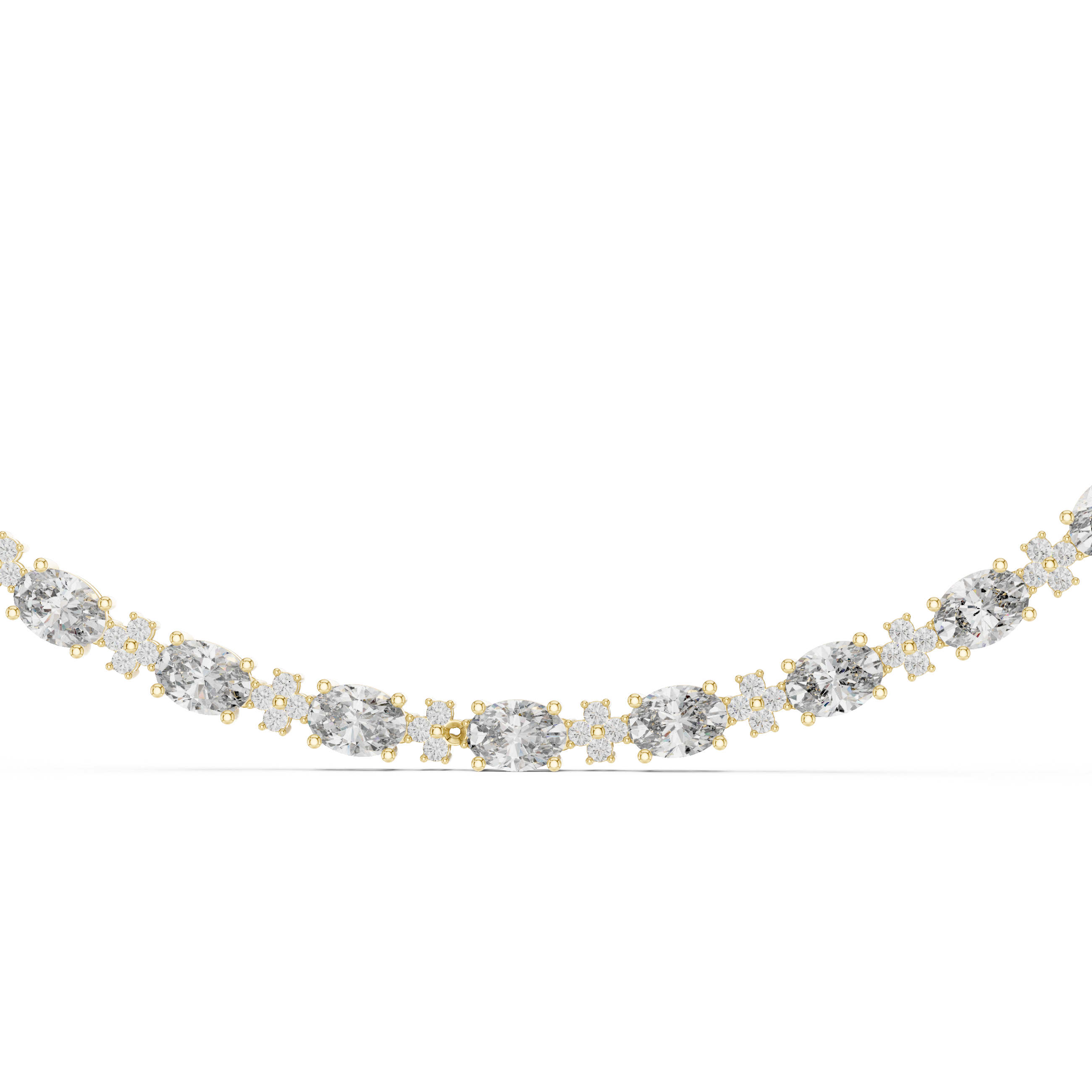 Oval and Round Cut Diamond Floral Link Riviera Necklace