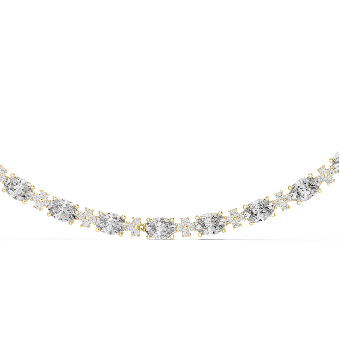 Oval and Round Cut Diamond Floral Link Riviera Necklace