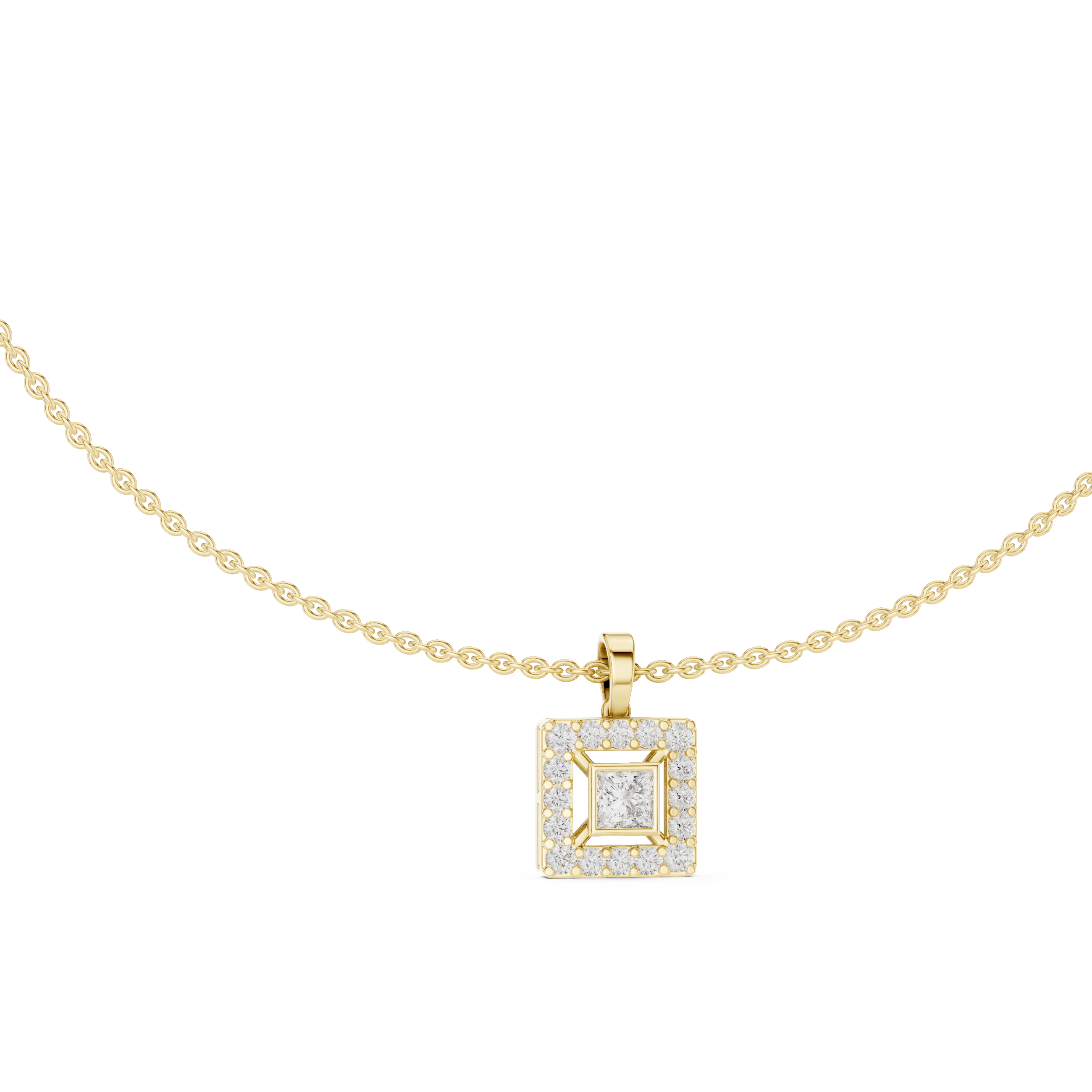 Elegant pendant necklace featuring radiant-cut gemstone centerpiece and polished chain.
