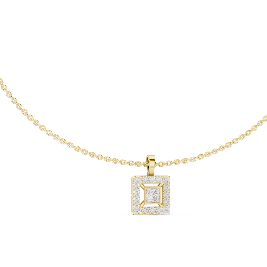 Elegant pendant necklace featuring radiant-cut gemstone centerpiece and polished chain.