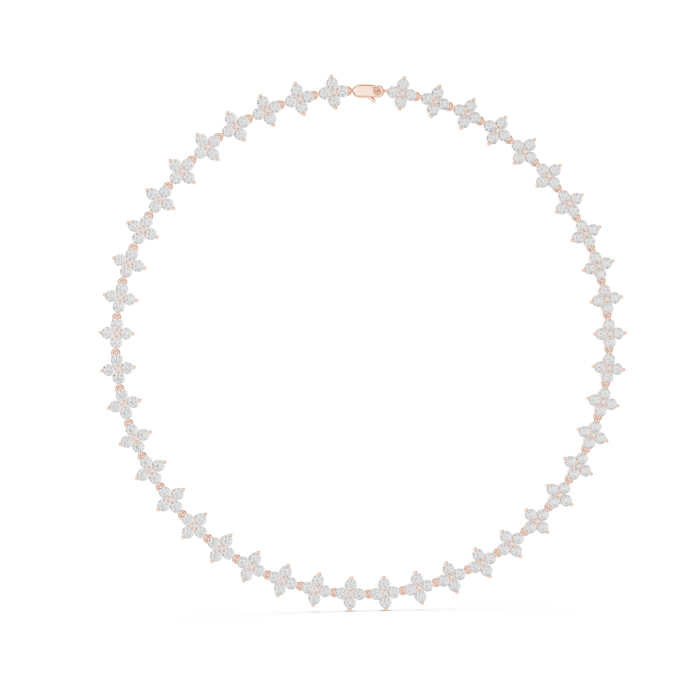 Floral Cluster Diamond Station Chain Necklace with Round Brilliant Stones