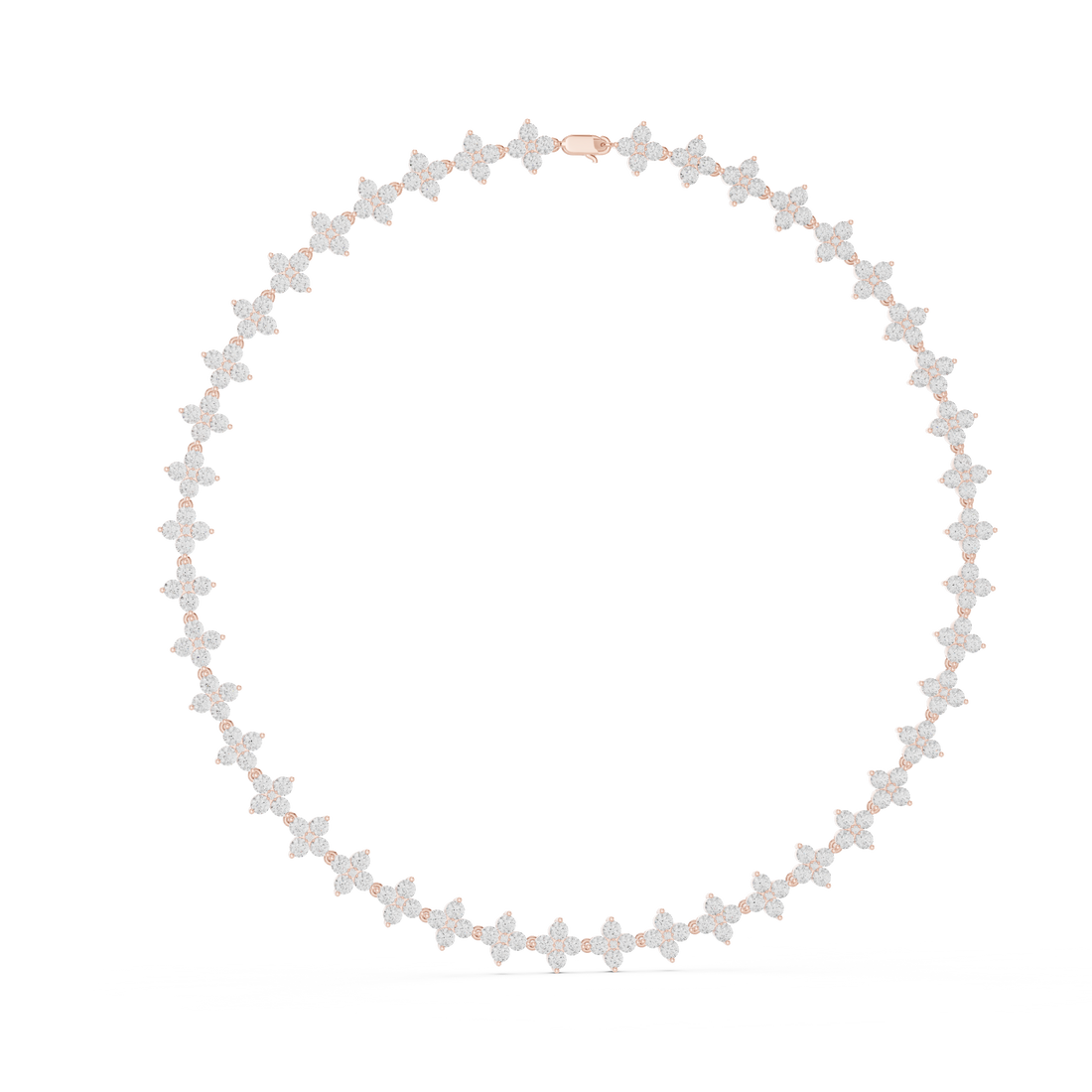 Floral Cluster Diamond Station Chain Necklace with Round Brilliant Stones