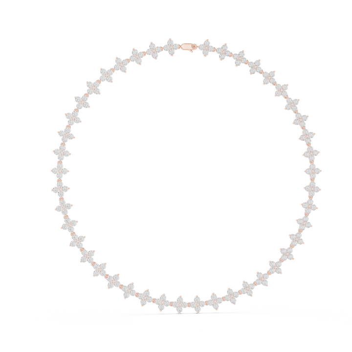 Floral Cluster Diamond Station Chain Necklace with Round Brilliant Stones