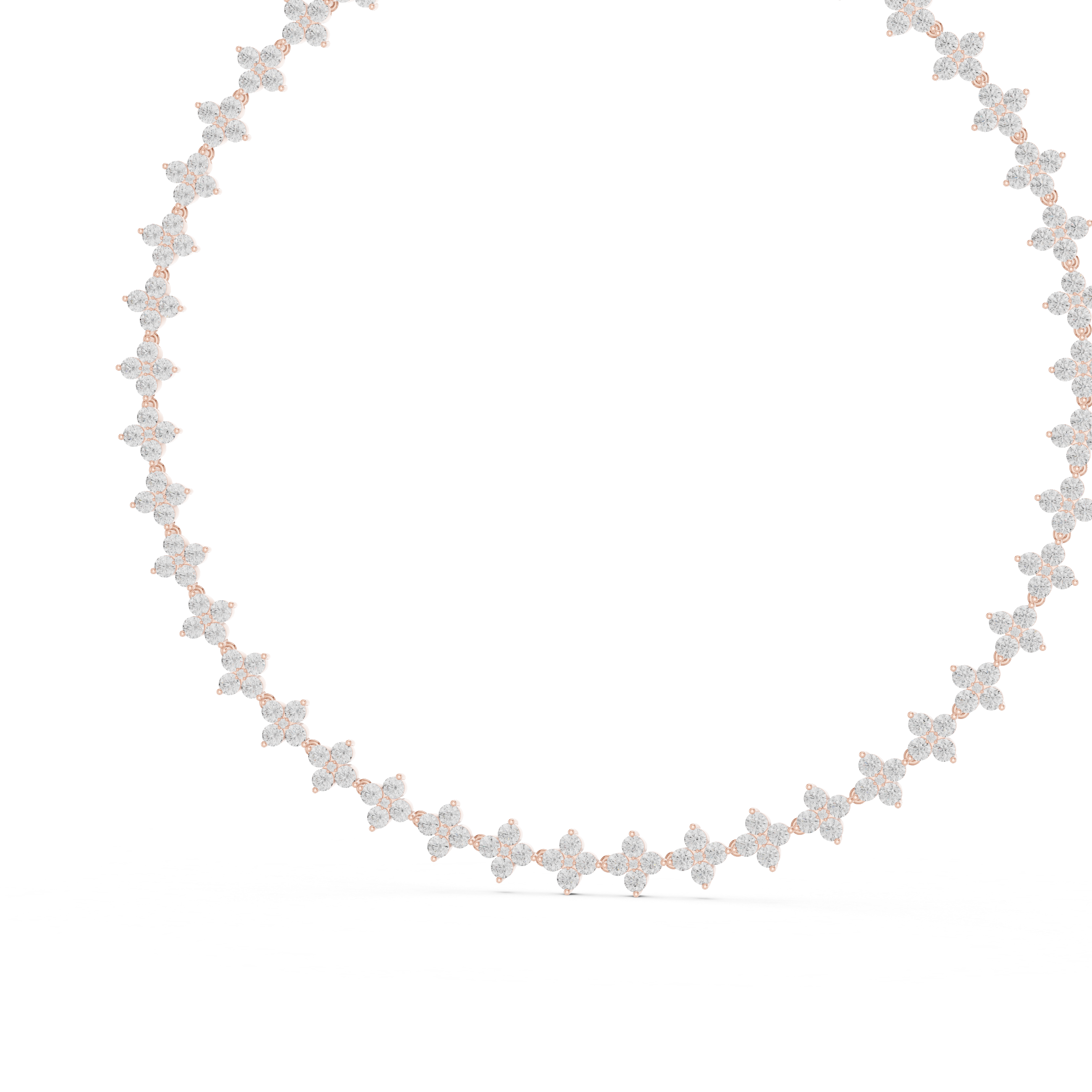 Floral Cluster Diamond Station Chain Necklace with Round Brilliant Stones