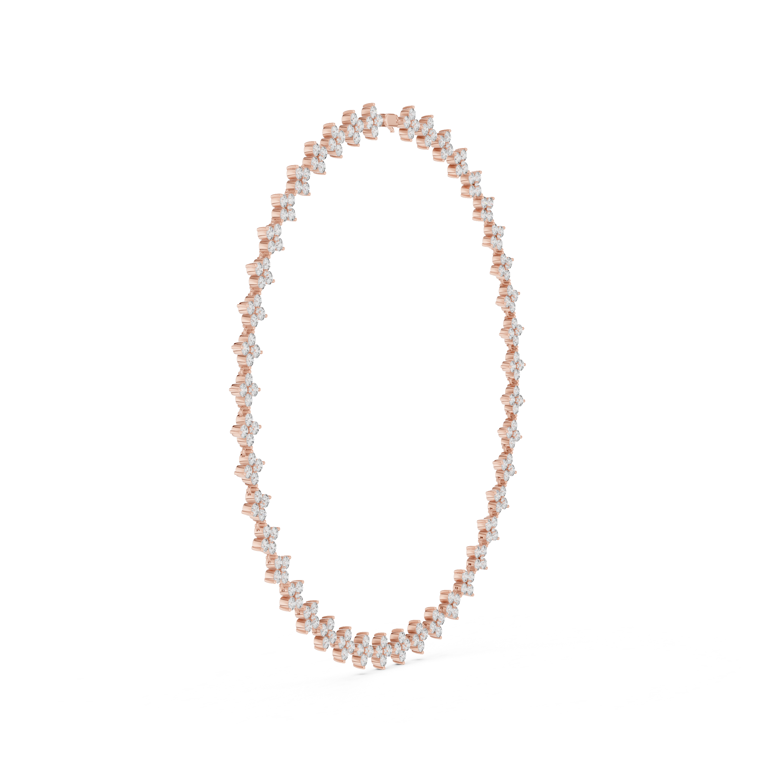 Floral Cluster Diamond Station Chain Necklace with Round Brilliant Stones