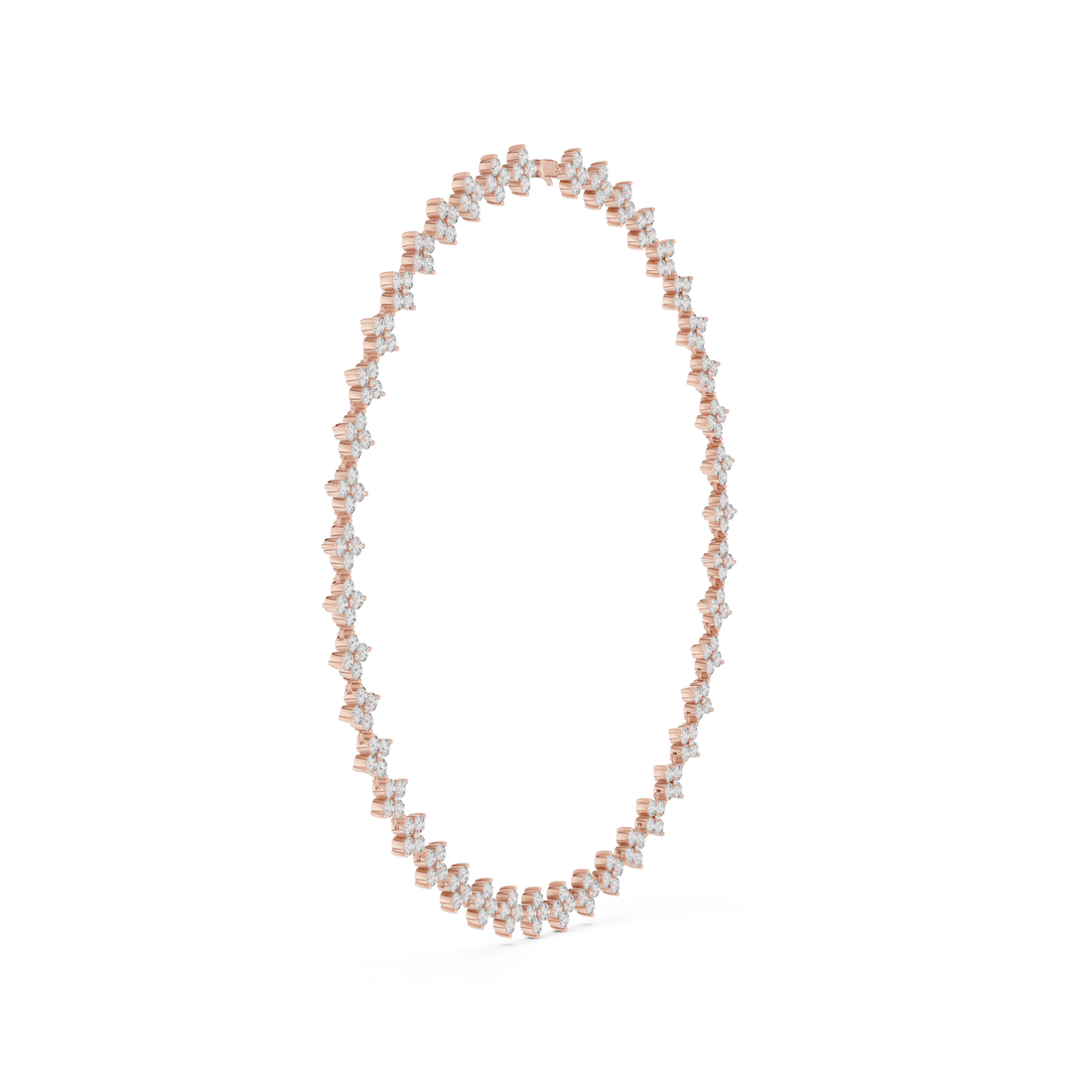 Floral Cluster Diamond Station Chain Necklace with Round Brilliant Stones