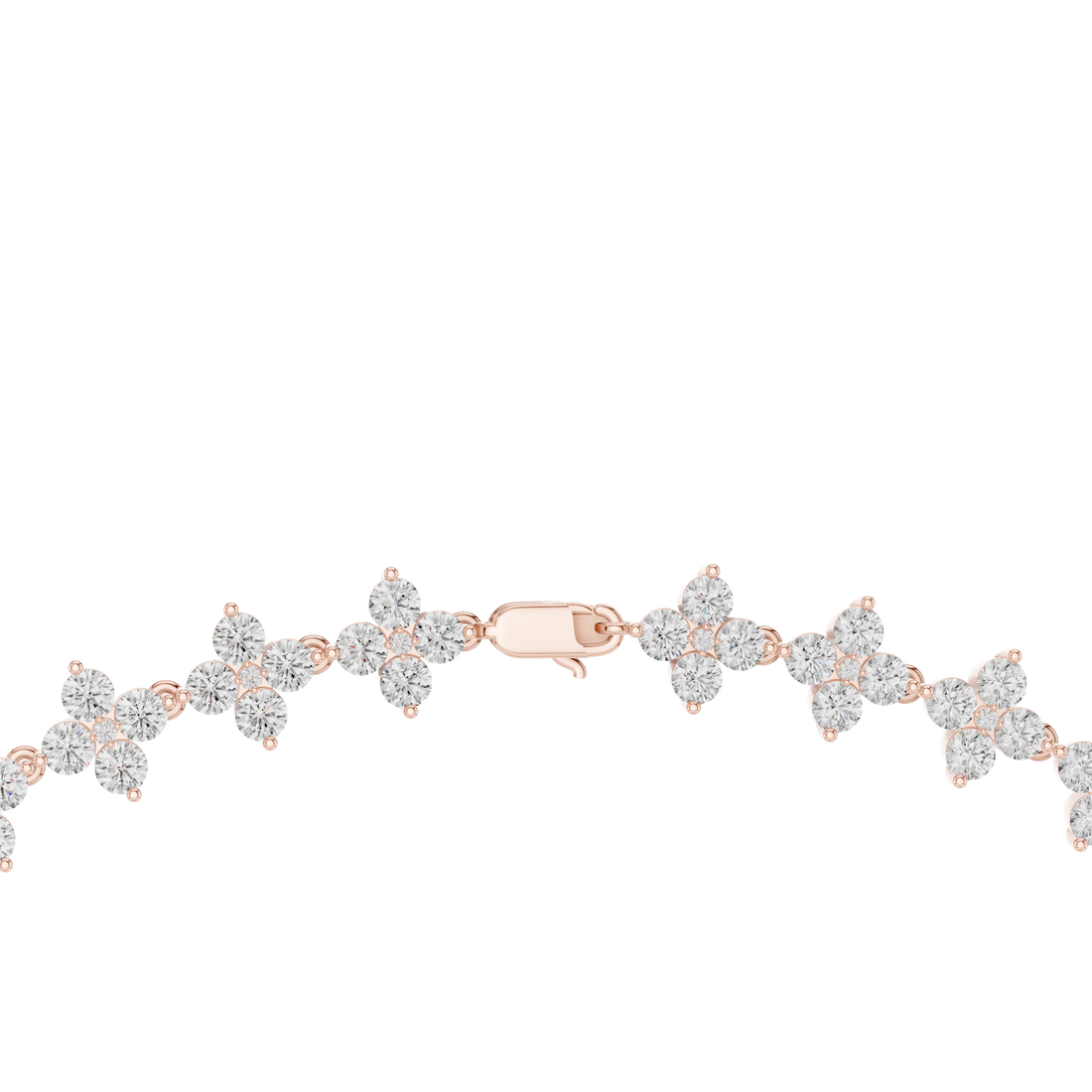 Floral Cluster Diamond Station Chain Necklace with Round Brilliant Stones