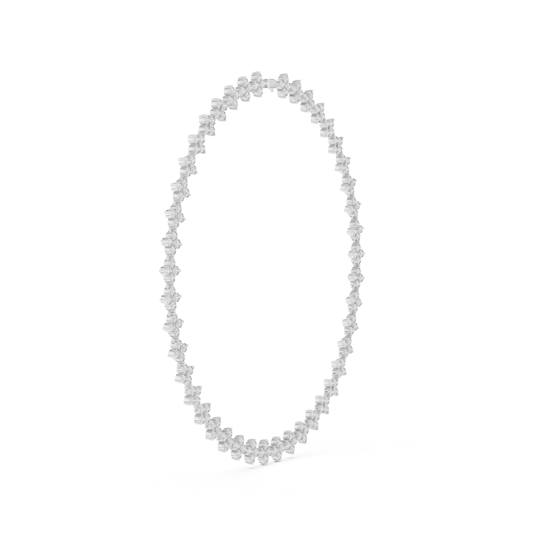 Floral Cluster Diamond Station Chain Necklace with Round Brilliant Stones