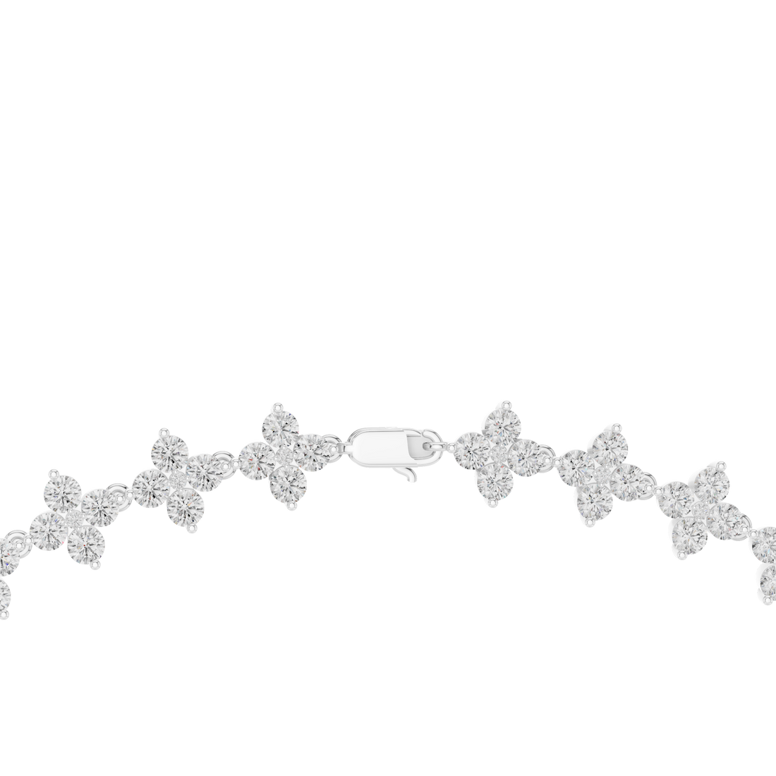 Floral Cluster Diamond Station Chain Necklace with Round Brilliant Stones