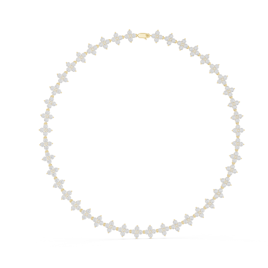 Floral Cluster Diamond Station Chain Necklace with Round Brilliant Stones