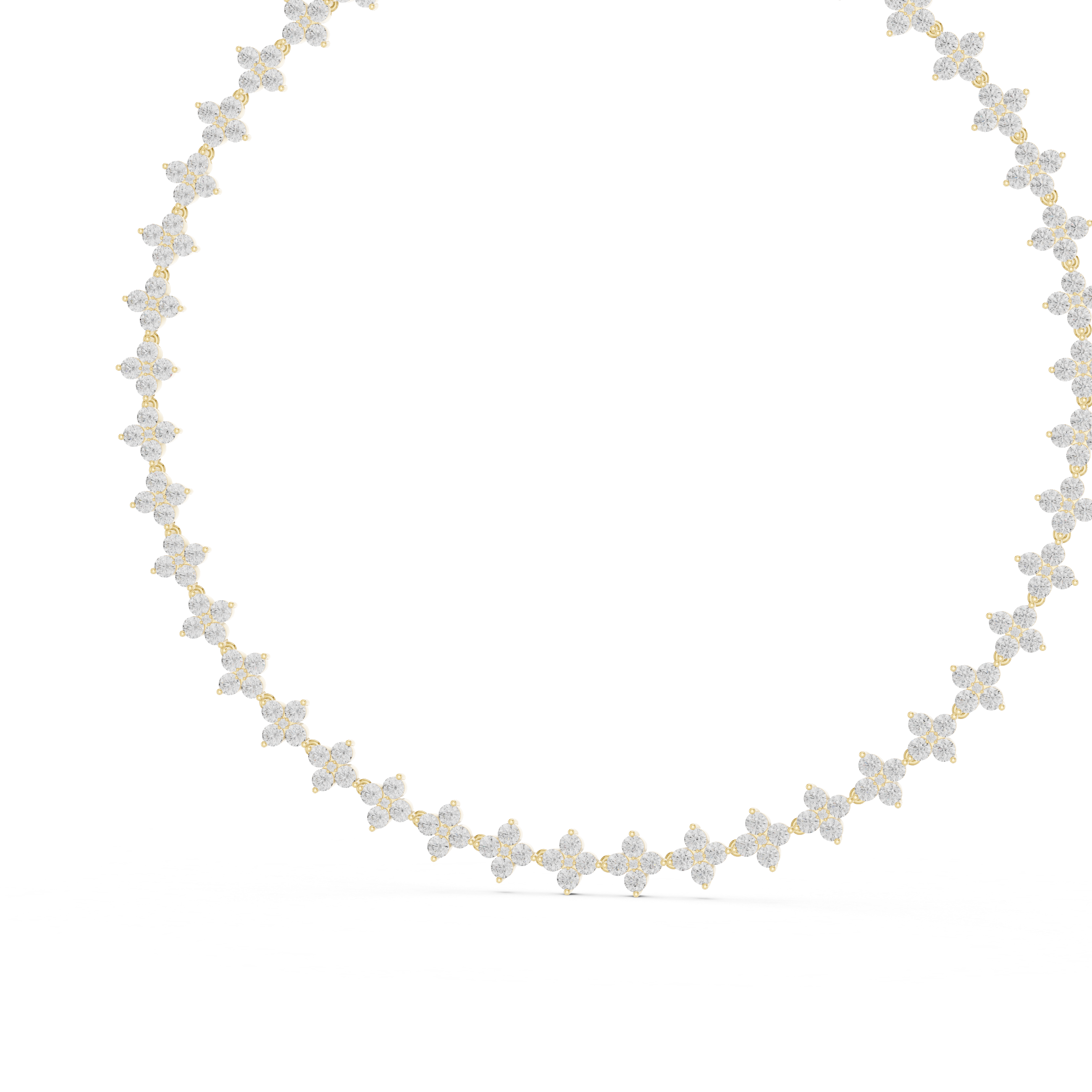 Floral Cluster Diamond Station Chain Necklace with Round Brilliant Stones