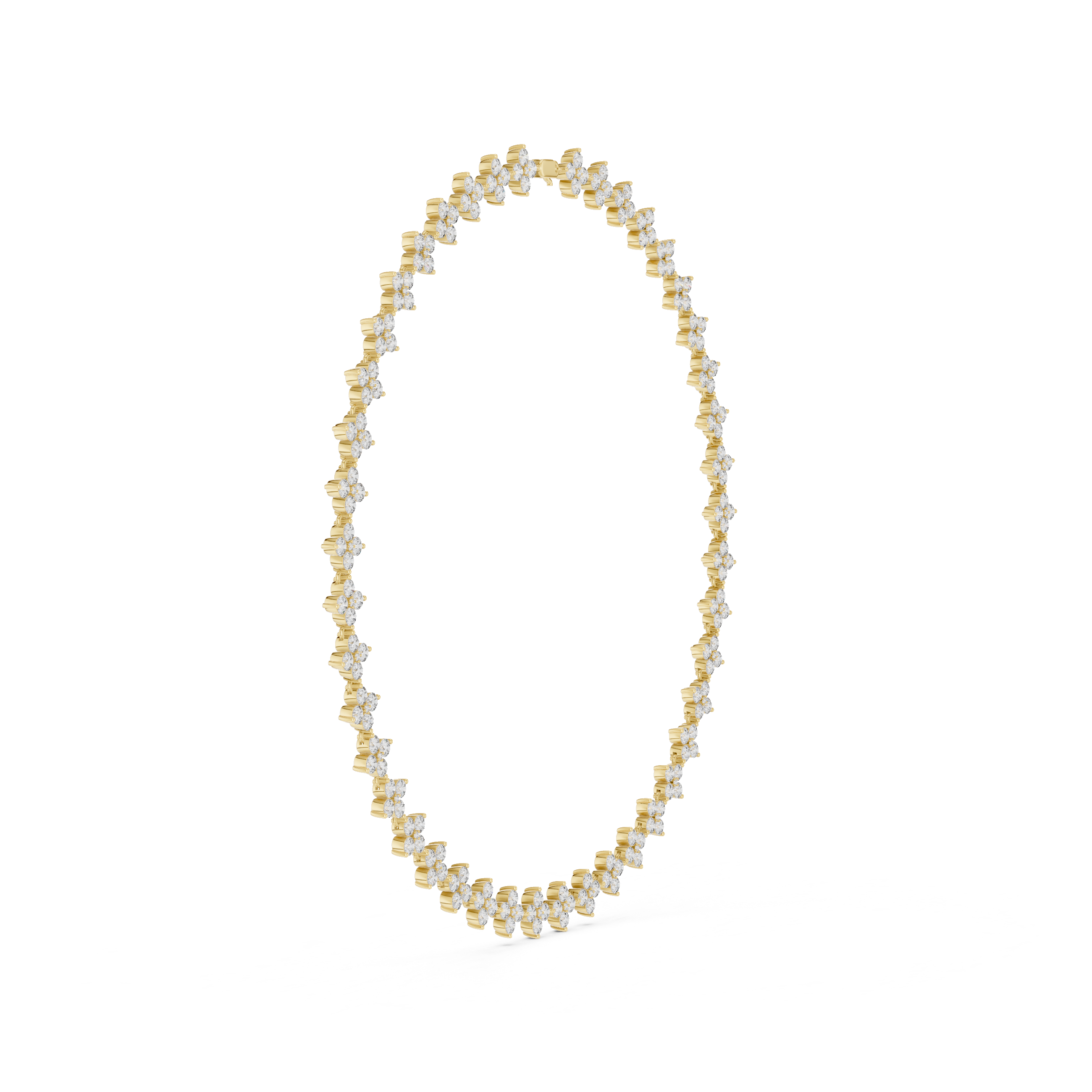 Floral Cluster Diamond Station Chain Necklace with Round Brilliant Stones