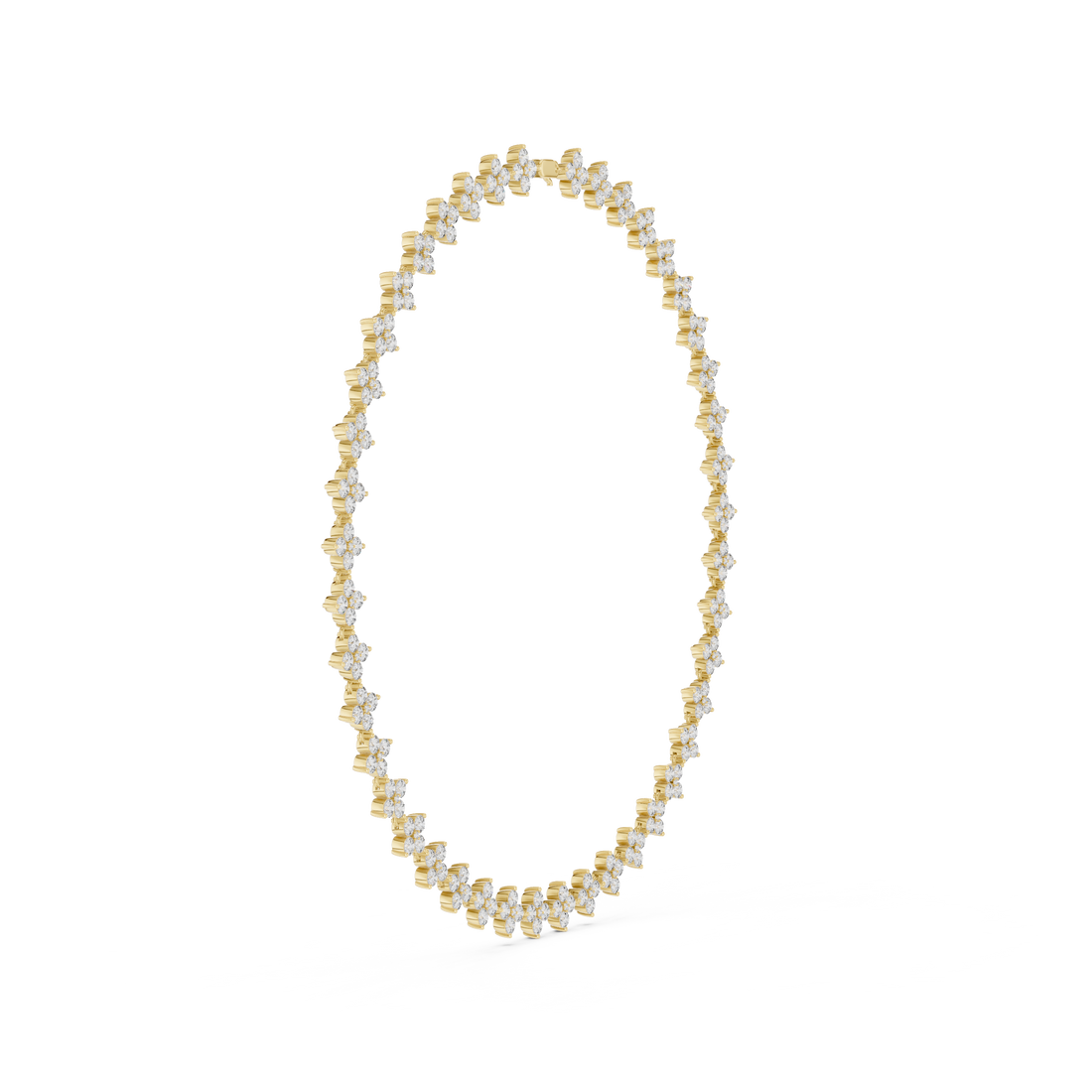 Floral Cluster Diamond Station Chain Necklace with Round Brilliant Stones