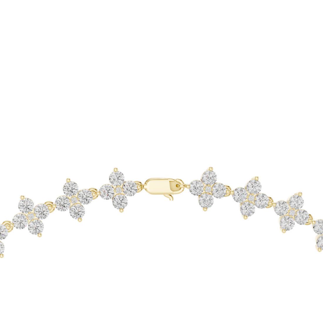 Floral Cluster Diamond Station Chain Necklace with Round Brilliant Stones